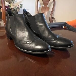 Paul Green Ava Wingtip Chelsea Booties US Size 5.5 Black Leather
